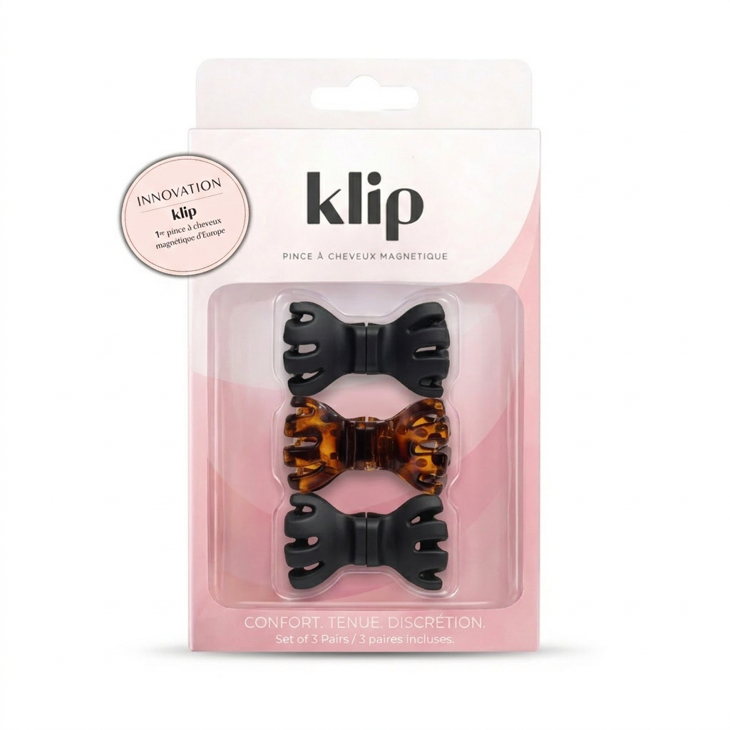 Black Butterfly Klip - Magnetic Barrette - Set of 3